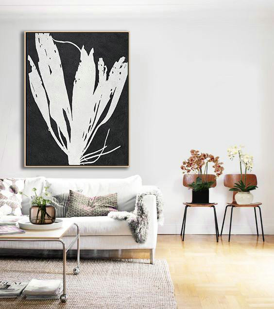 Huge Abstract Painting On Canvas,Black And White Minimalist Painting On Canvas,Large Living Room Wall Decor #D1B9